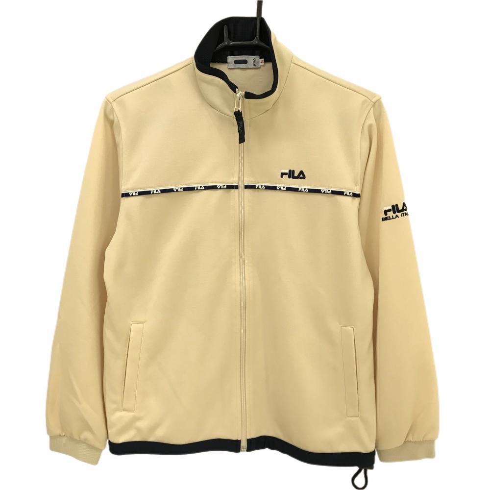 【超美品】フィラ ジャケットブルゾン ライトイエロー×ネイビー 胸元ライン ロゴ刺しゅう レディース M ゴルフウェア FILA GOLF