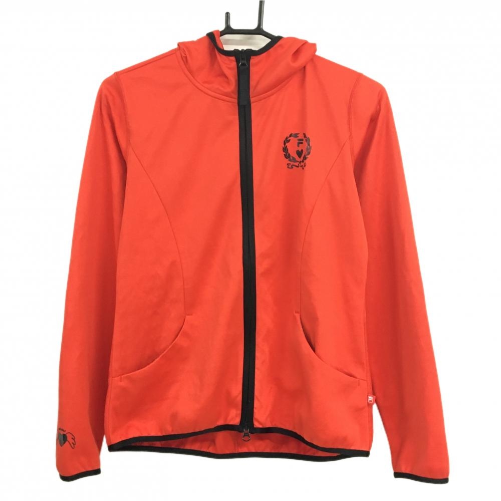 【超美品】フィラゴルフ ジップパーカー レッド×黒 胸元ロゴプリント レディース L ゴルフウェア FILA GOLF
