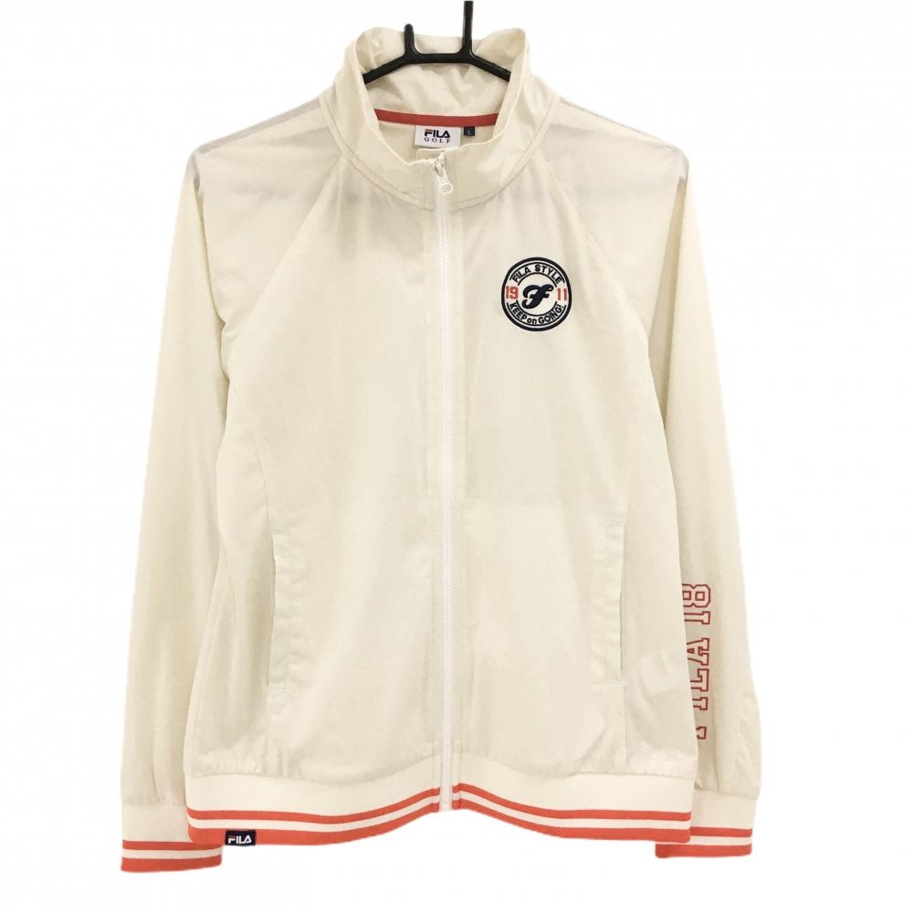 【超美品】フィラゴルフ ジャケットブルゾン アイボリー×オレンジ リブライン レディース L ゴルフウェア FILA GOLF