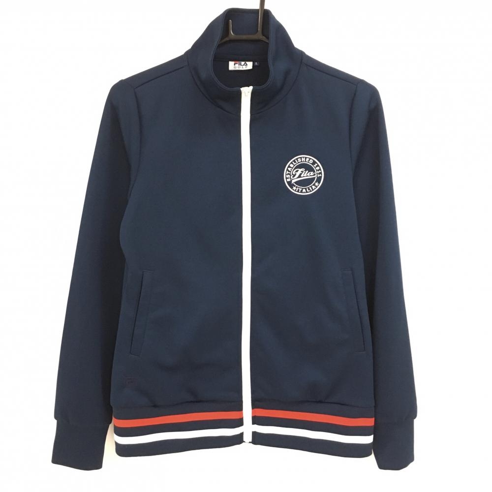【美品】フィラゴルフ ジャケットブルゾン ネイビー 裾ライン レディース L ゴルフウェア FILA GOLF