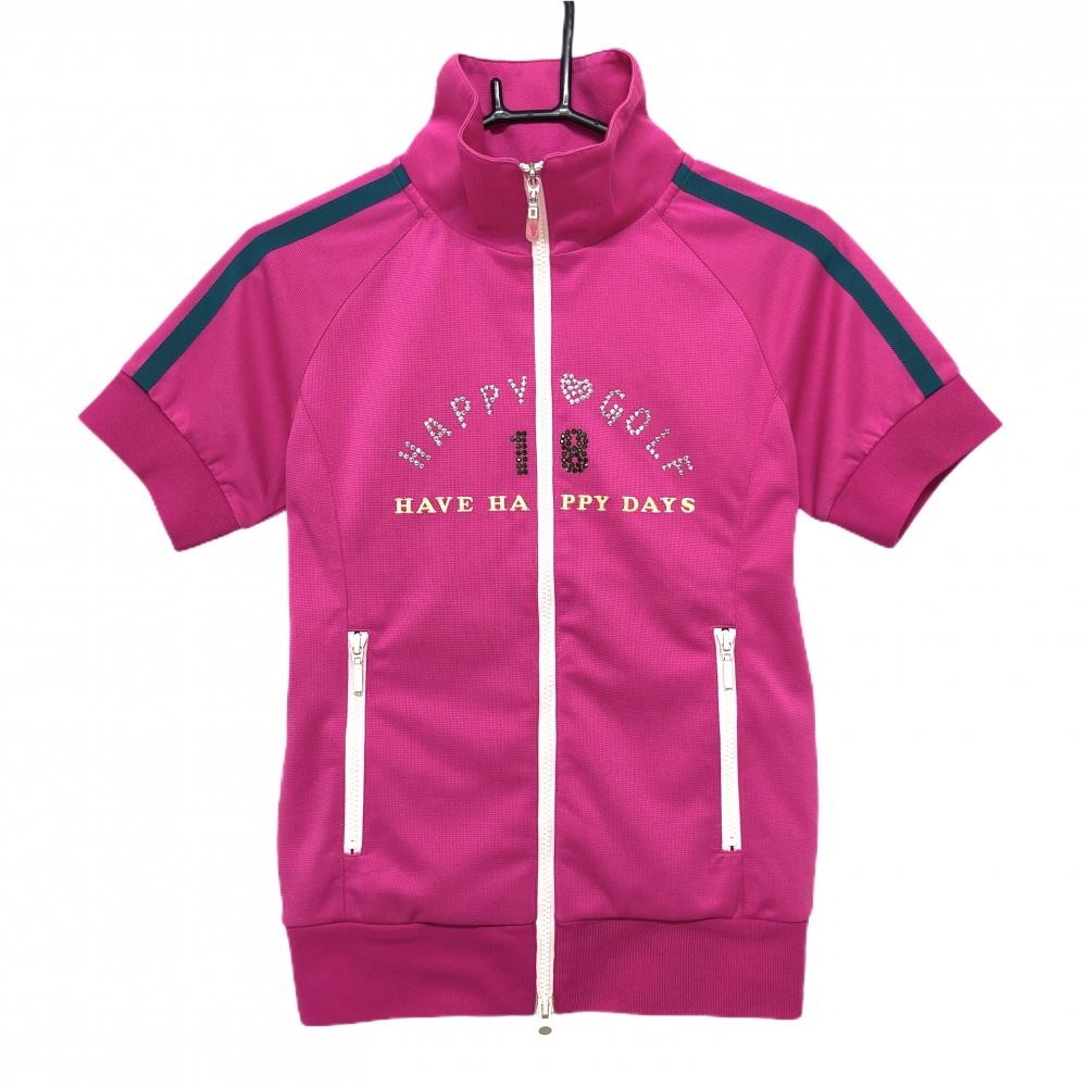 フィラゴルフ 半袖ジャケット ピンク×白 肩2ライン フロントスタッズ レディース M ゴルフウェア FILA GOLF