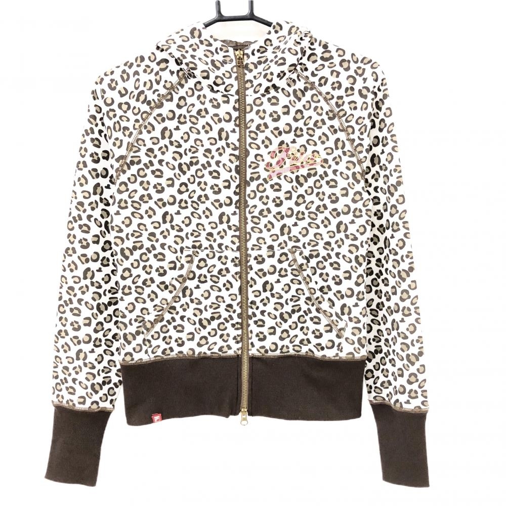 【超美品】フィラゴルフ ジップパーカー ブラウン×白 レオパード柄 ブルゾン  レディース  ゴルフウェア FILA GOLF