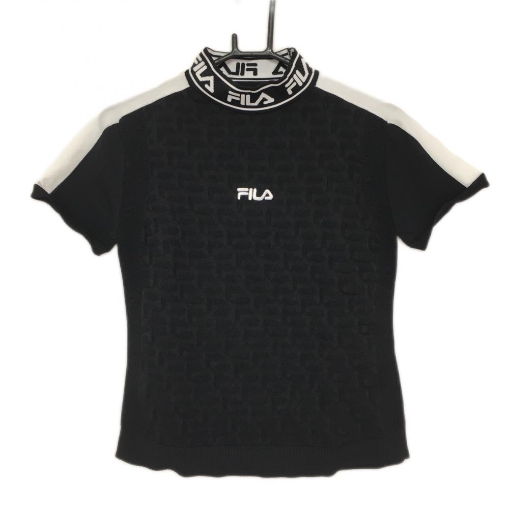 【新品】フィラゴルフ 半袖セーター 黒×白 ネックロゴ ニット レディース M ゴルフウェア 2022年モデル FILA GOLF