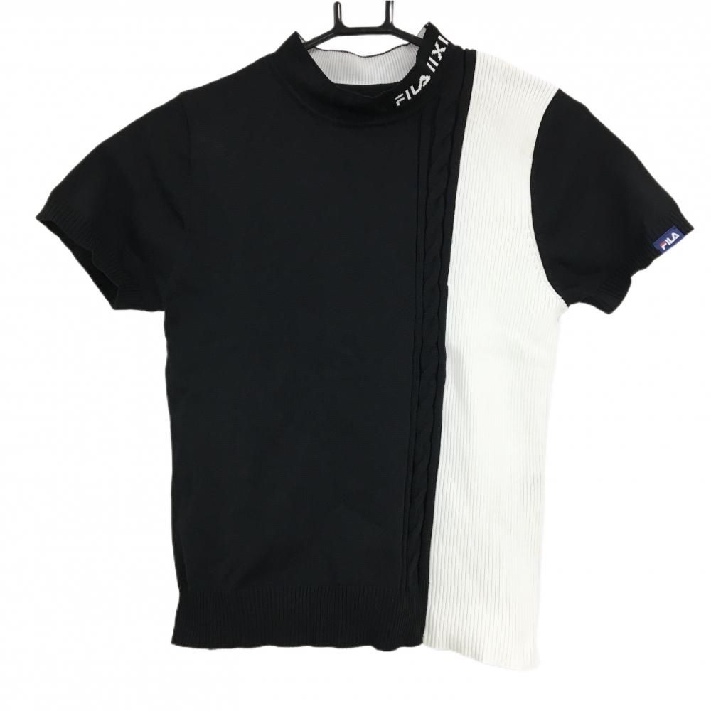 【美品】フィラゴルフ 半袖ハイネックセーター 黒×白 バイカラー  レディース M ゴルフウェア FILA GOLF