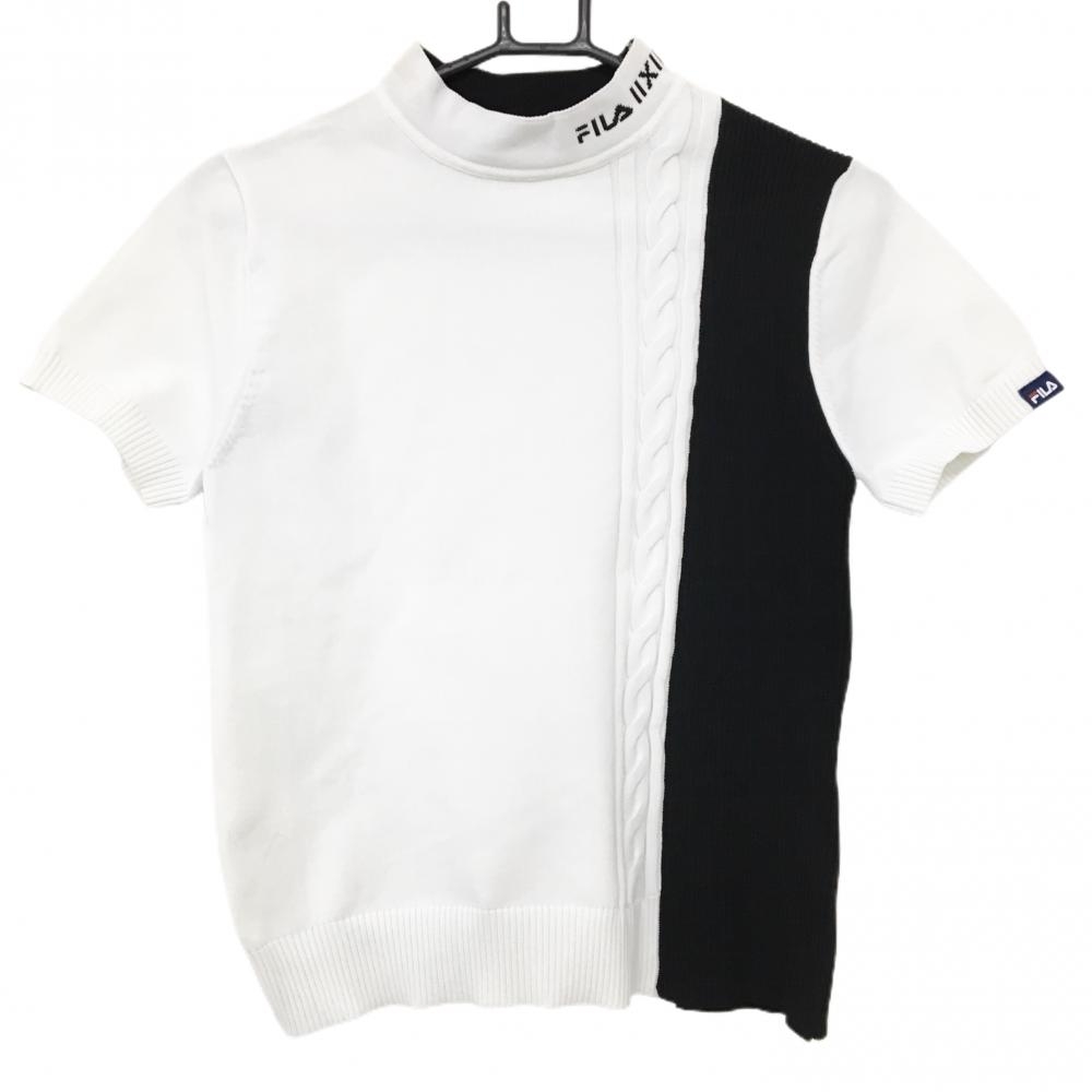 フィラゴルフ 半袖ハイネックセーター 白×黒 ネックロゴ ニット レディース M ゴルフウェア FILA GOLF