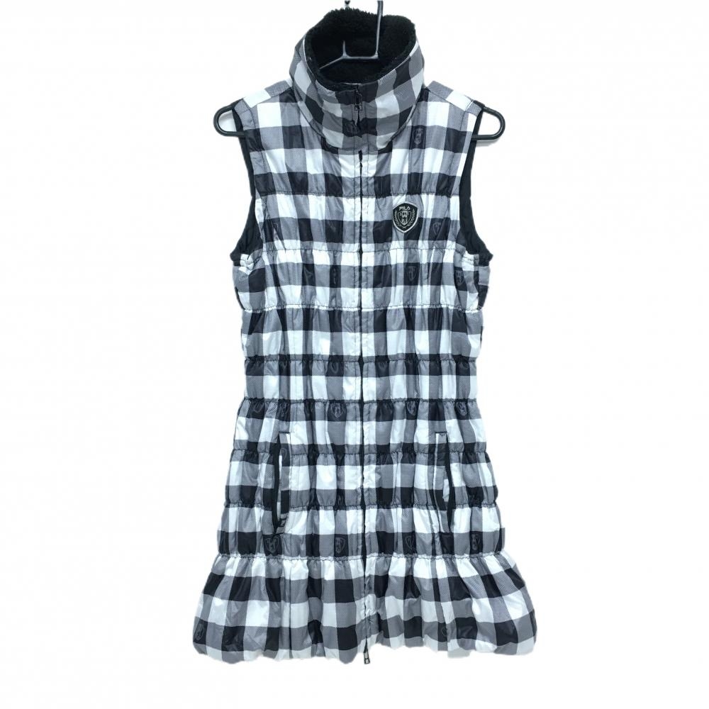 フィラゴルフ 中綿ノースリーブワンピース 黒×白 チェック ネックボア レディース M ゴルフウェア FILA GOLF