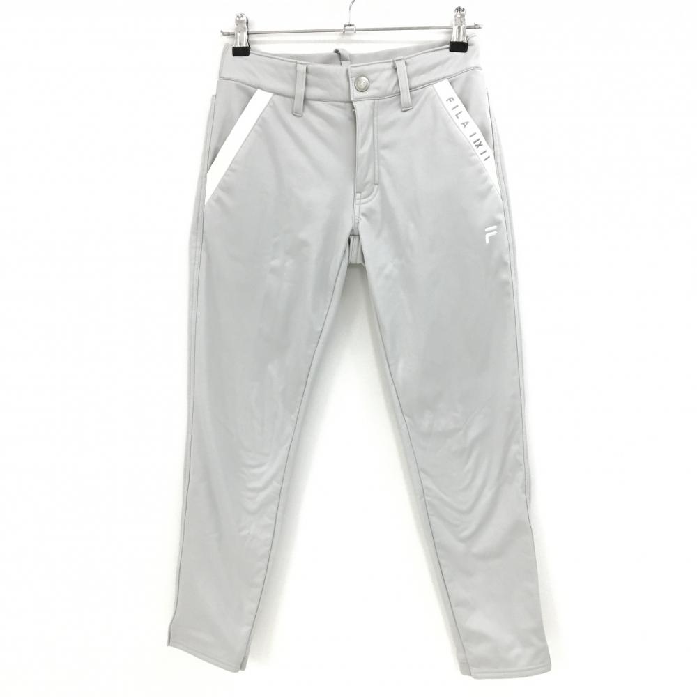 【美品】フィラゴルフ パンツ ライトグレー×白 裏起毛 レディース M ゴルフウェア FILA GOLF