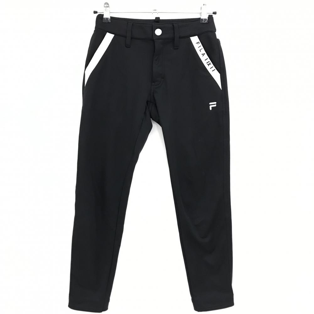 フィラゴルフ パンツ 黒×白 ロゴ刺しゅう ストレッチ 裏微起毛 レディース S ゴルフウェア FILA GOLF