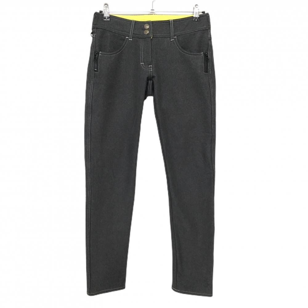 【美品】フィラゴルフ パンツ 杢ダークグレー ステッチ 裏起毛 スナップボタン  レディース M ゴルフウェア FILA GOLF