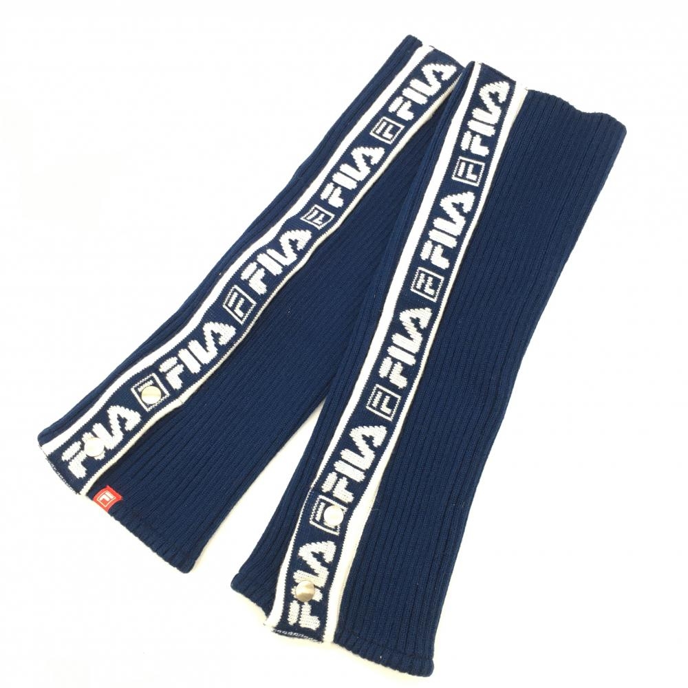 【超美品】フィラゴルフ ニットレッグウォーマー ネイビー×白 ロゴライン レディース  ゴルフウェア FILA GOLF