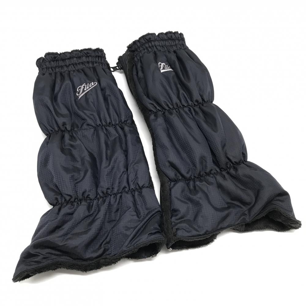 【美品】フィラゴルフ レッグウォーマー ネイビー×黒 内側ボア 地模様 レディース  ゴルフウェア FILA GOLF