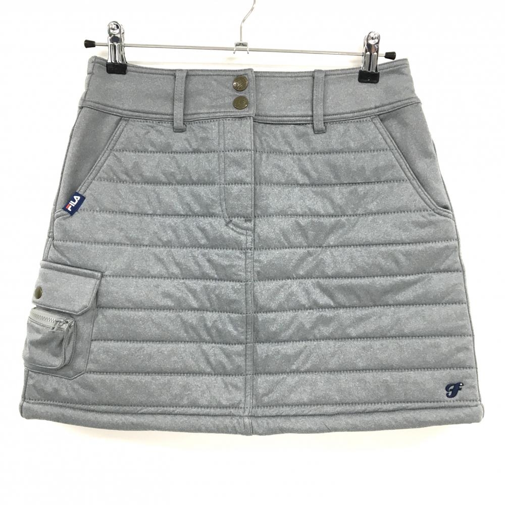 【超美品】フィラゴルフ 中綿スカート グレー キルティング風 裏微起毛 複数ポケット レディース M ゴルフウェア FILA GOLF