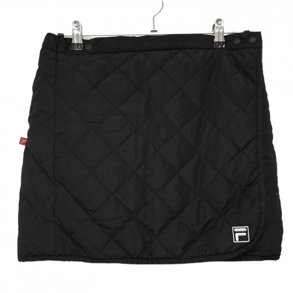 【美品】フィラゴルフ 中綿リバーシブルラップスカート 黒×白 キルティング×ボア レディース  ゴルフウェア FILA GOLF