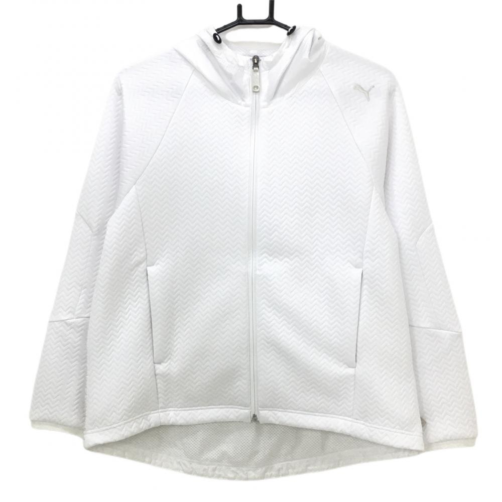 【美品】プーマ 異素材ジャケット 白 ギザギザ地模様 フード付き  レディース M ゴルフウェア PUMA