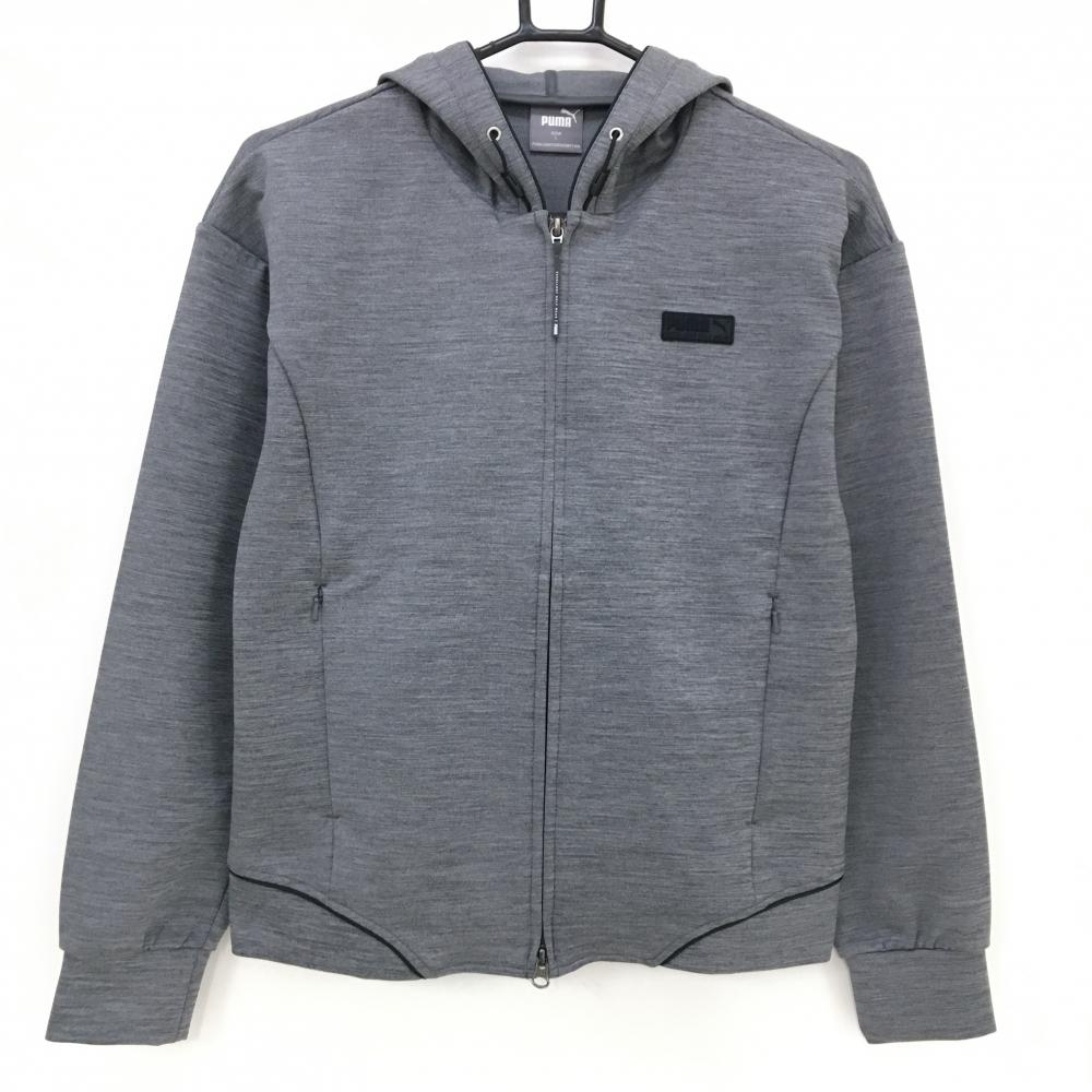 【超美品】プーマ ジップパーカー 杢グレー 胸ロゴ ダブルジップ レディース L ゴルフウェア PUMA