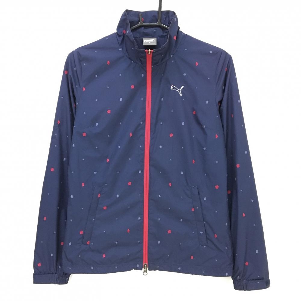 プーマ ジャケット ネイビー×ピンク 総柄 裏地メッシュ レディース M ゴルフウェア PUMA
