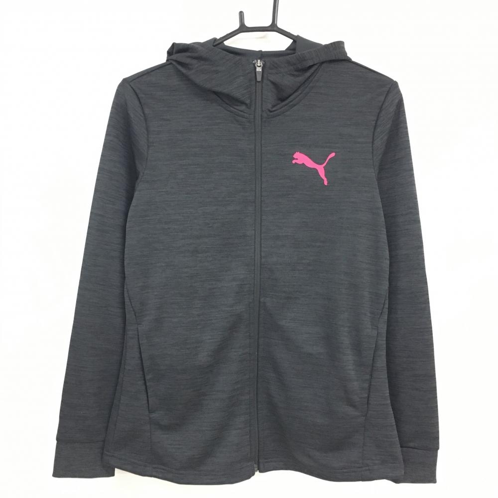 【超美品】プーマ ジップパーカー 杢黒 ロゴピンク  レディース L ゴルフウェア PUMA