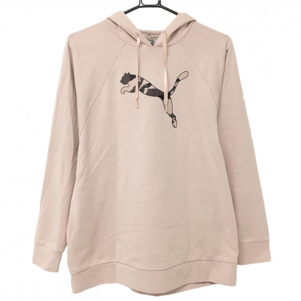 【超美品】プーマ パーカー ピンク フロントロゴ 薄手 トレーナー レディース XL ゴルフウェア PUMA