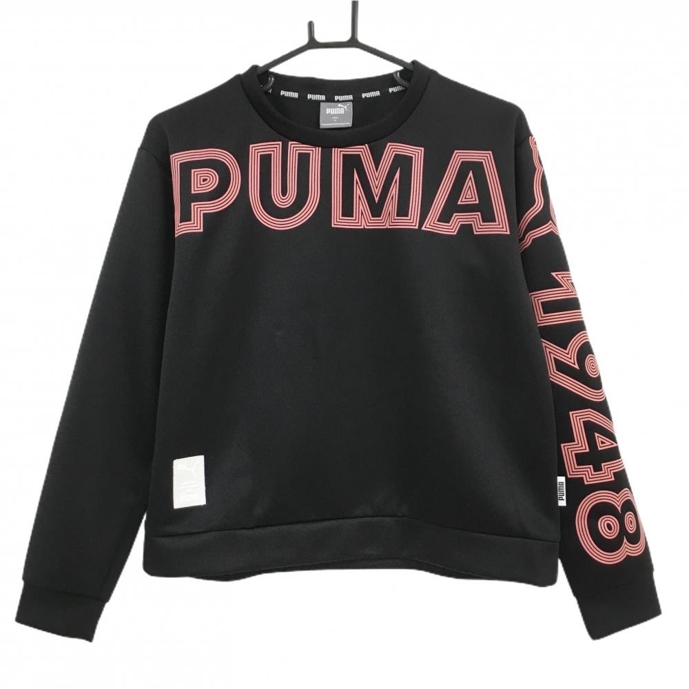 【美品】プーマ トレーナー 黒×ピンク ビッグロゴ レディース M ゴルフウェア PUMA