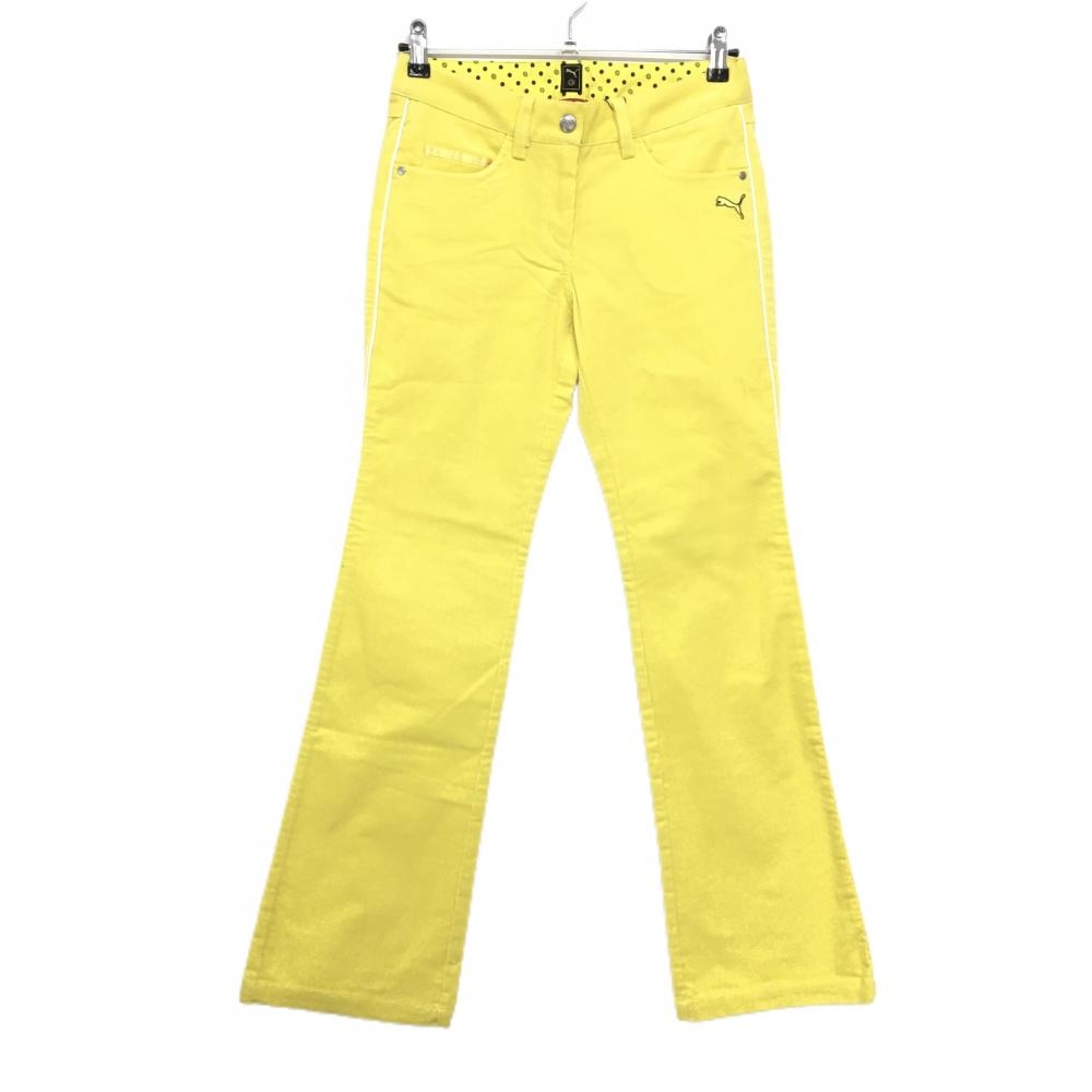 プーマ コーデュロイパンツ イエロー×白 サイドライン 紙タグ付 ロゴ  レディース M ゴルフウェア PUMA