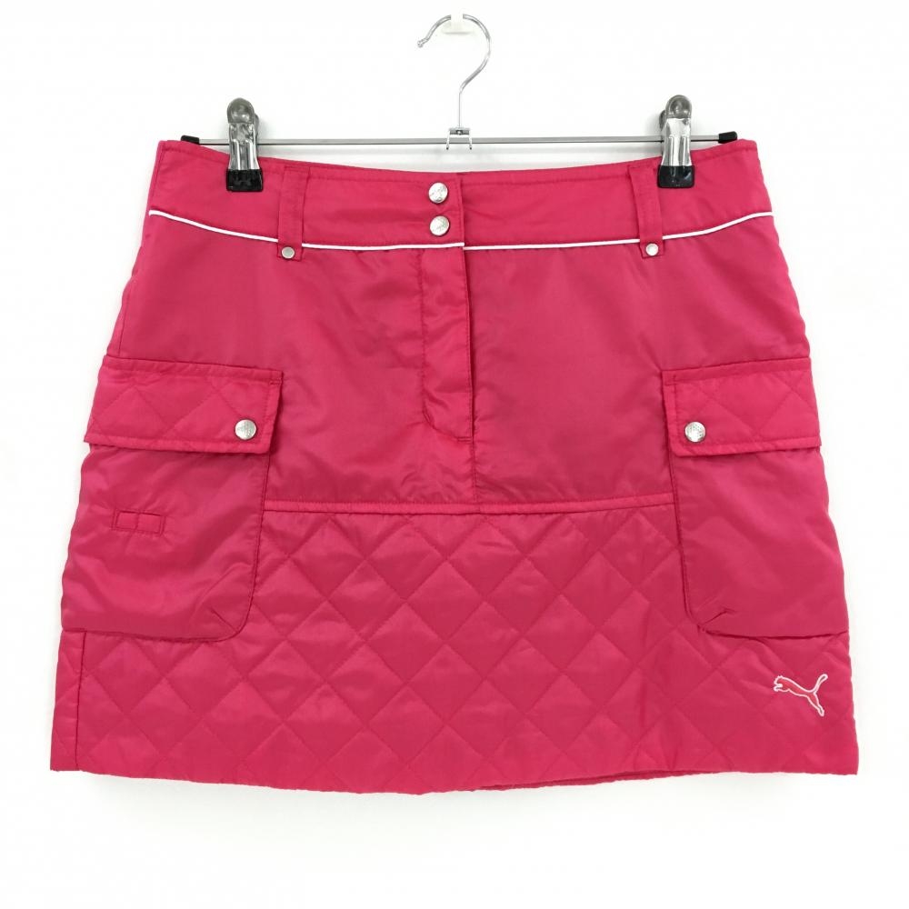 【超美品】プーマ 中綿スカート ピンク×白 織生地 ティー装着可 キルティング レディース L ゴルフウェア PUMA