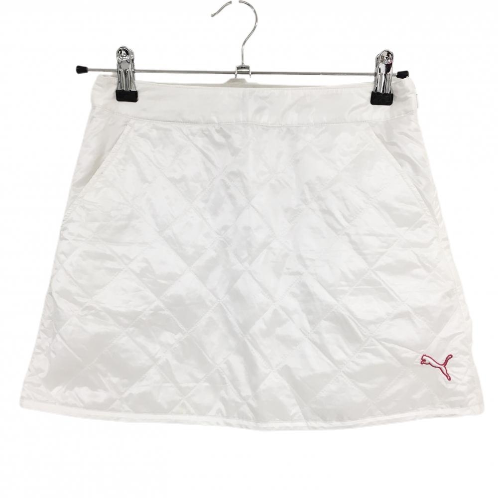 【超美品】プーマ 中綿スカート 白 キルティング ロゴ刺しゅう  レディース S ゴルフウェア PUMA