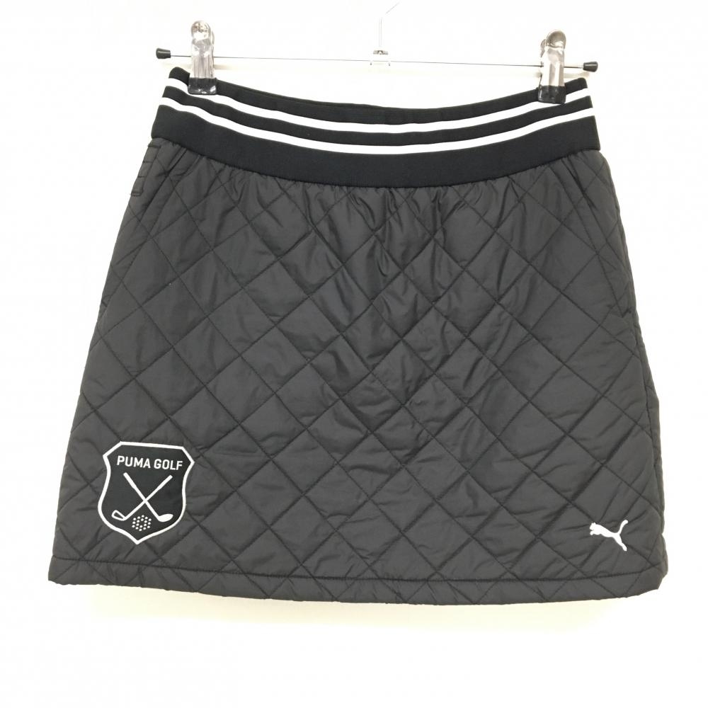 【美品】プーマ 中綿スカート 黒×白 ベルト部ゴムライン レディース M ゴルフウェア PUMA