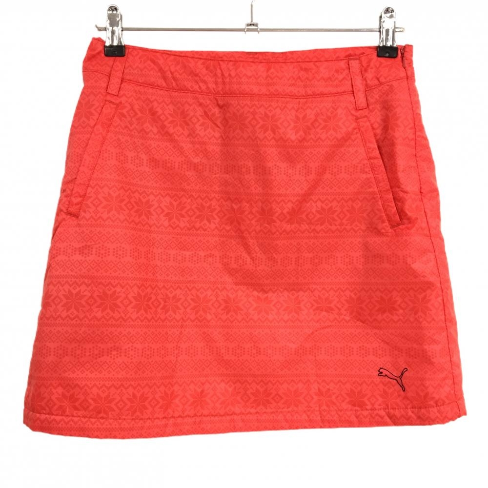 【美品】プーマ 中綿スカート レッド ノルディック柄 裾ロゴ刺しゅう インナーパンツ付き レディース L ゴルフウェア PUMA