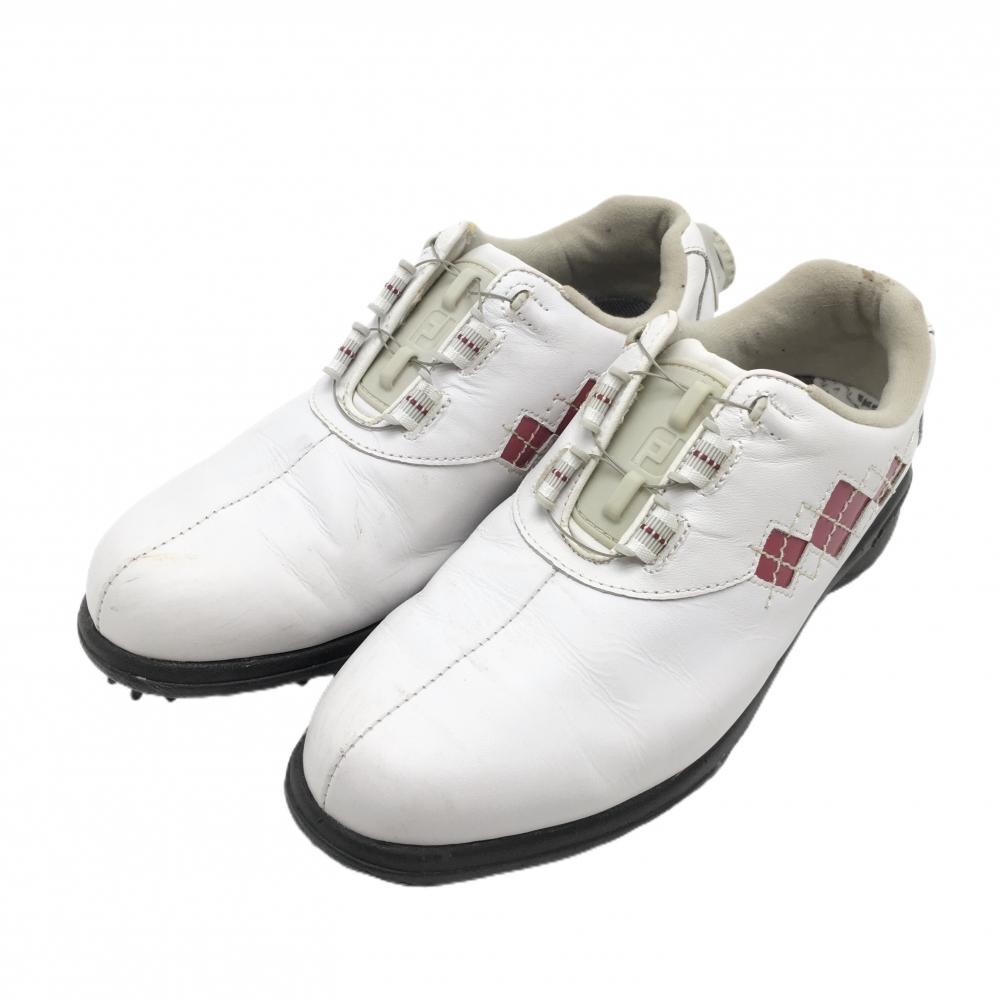 フットジョイ ゴルフシューズ 白×レッド 98537J 一部アーガイル BOA ダイヤル式 レディース 24.0 ゴルフウェア FootJoy