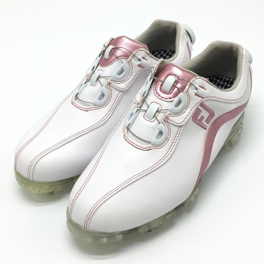 【美品】フットジョイ ゴルフシューズ 白×ピンク系 93833J リールフィット  レディース 23.0 ゴルフウェア FootJoy