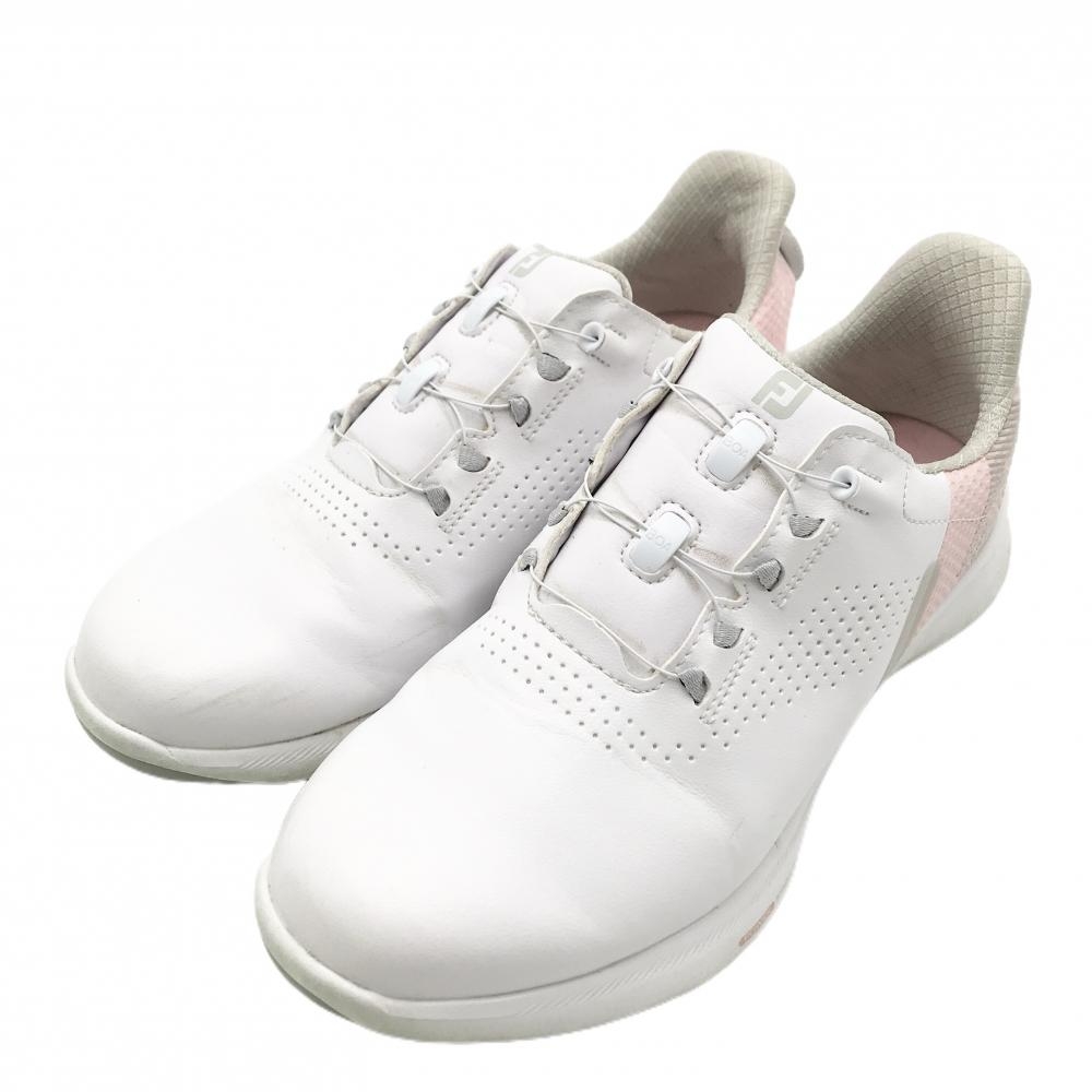 【美品】フットジョイ ゴルフシューズ 白×ピンク 92382J スパイクレス BOA ダイヤル式 レディース 22.5 ゴルフウェア FootJoy