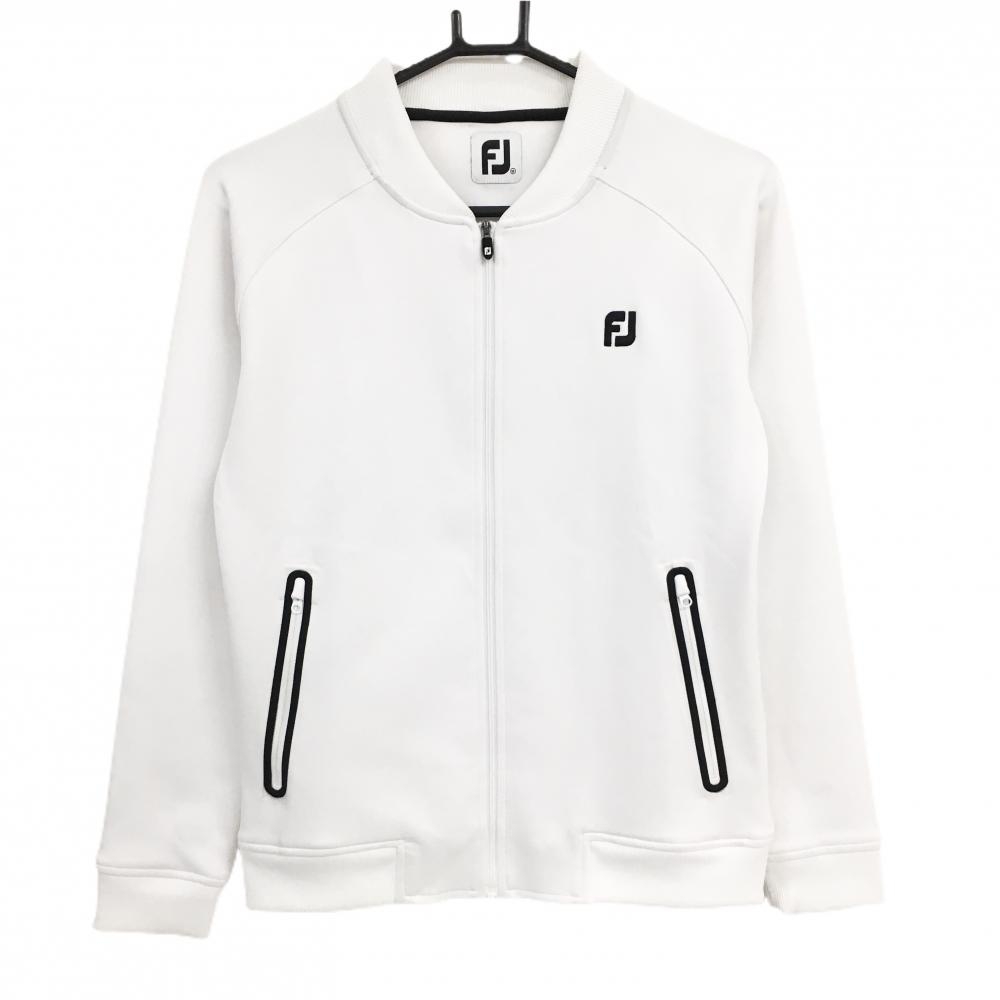 フットジョイ ジャケットブルゾン 白 ロゴ刺しゅう ジップポケット レディース M ゴルフウェア FootJoy