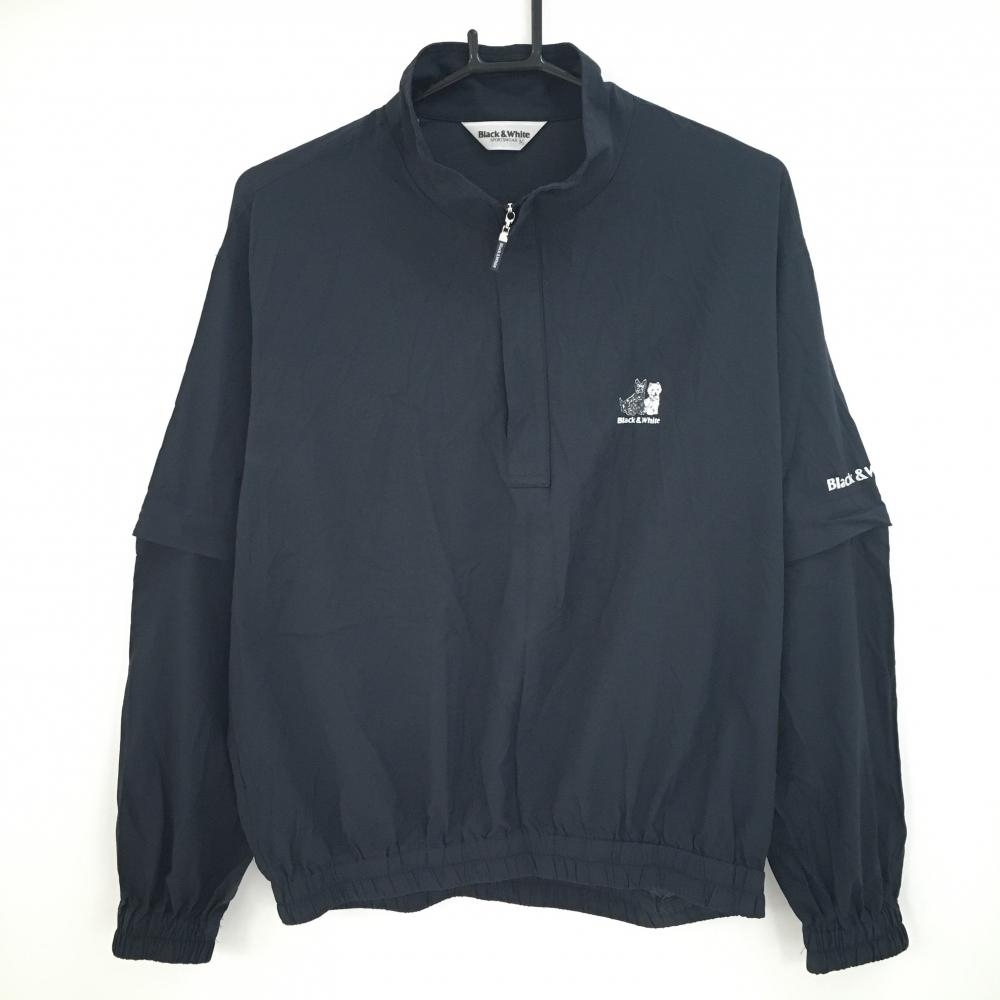 ブラックアンドホワイト 2WAYブルゾン 黒 袖着脱可 ハーフジップ レディース M ゴルフウェア Black＆White