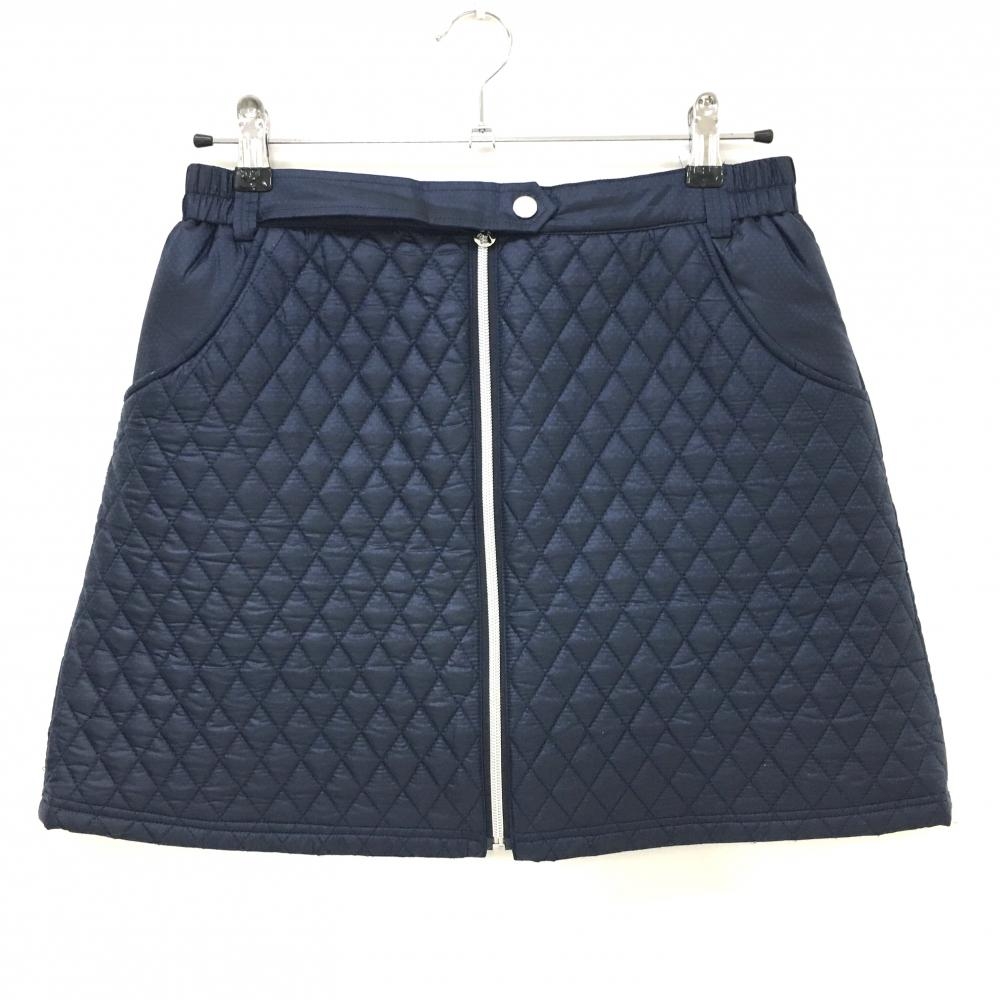 【美品】ブラックアンドホワイト 中綿スカート ネイビー ドット調地模様 フロントジップ  レディース 2(M) ゴルフウェア Black＆White