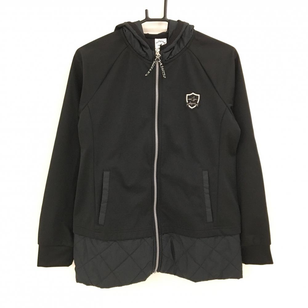 ホンマ フード付中綿ジャケット 黒 一部中綿 パーカー レディース L ゴルフウェア HONMA