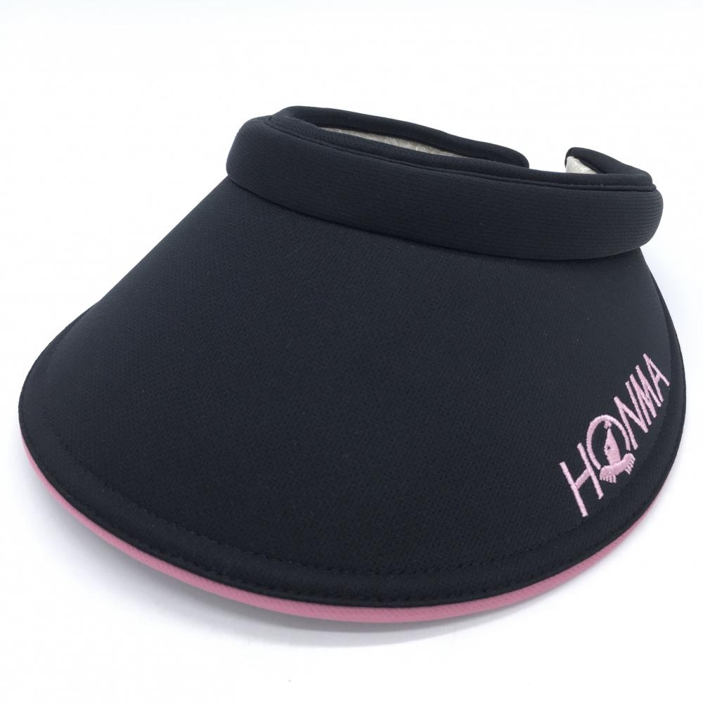 【超美品】HONMA ホンマ つば広サンバイザー 黒×ピンク ロゴ刺しゅう レディース  ゴルフウェア