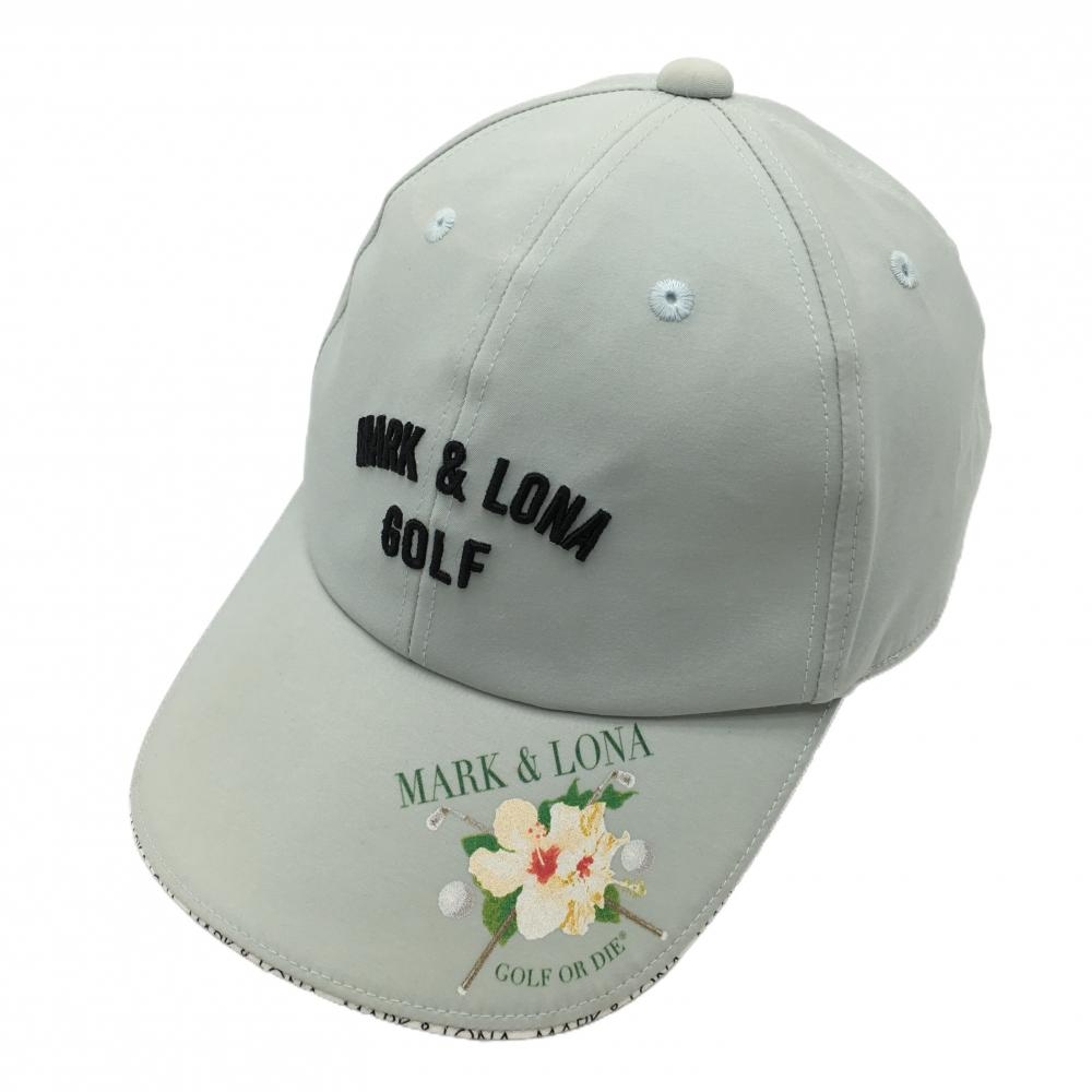 マークアンドロナ キャップ ブルーグレー つば花プリント レディース  ゴルフウェア MARK＆LONA