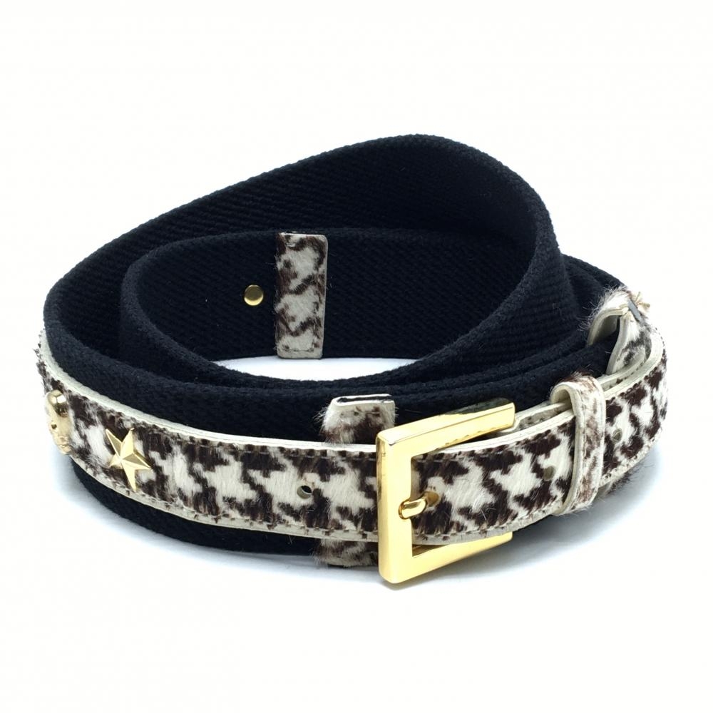 【美品】マークアンドロナ ベルト 黒×白×ブラウン 一部千鳥格子 スカル  レディース  ゴルフウェア MARK＆LONA