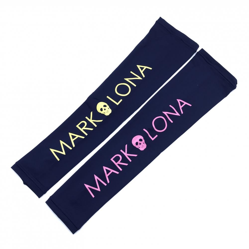 【美品】マークアンドロナ アームカバー ネイビー×イエロー×ピンク ロゴ ストレッチ レディース  ゴルフウェア MARK＆LONA