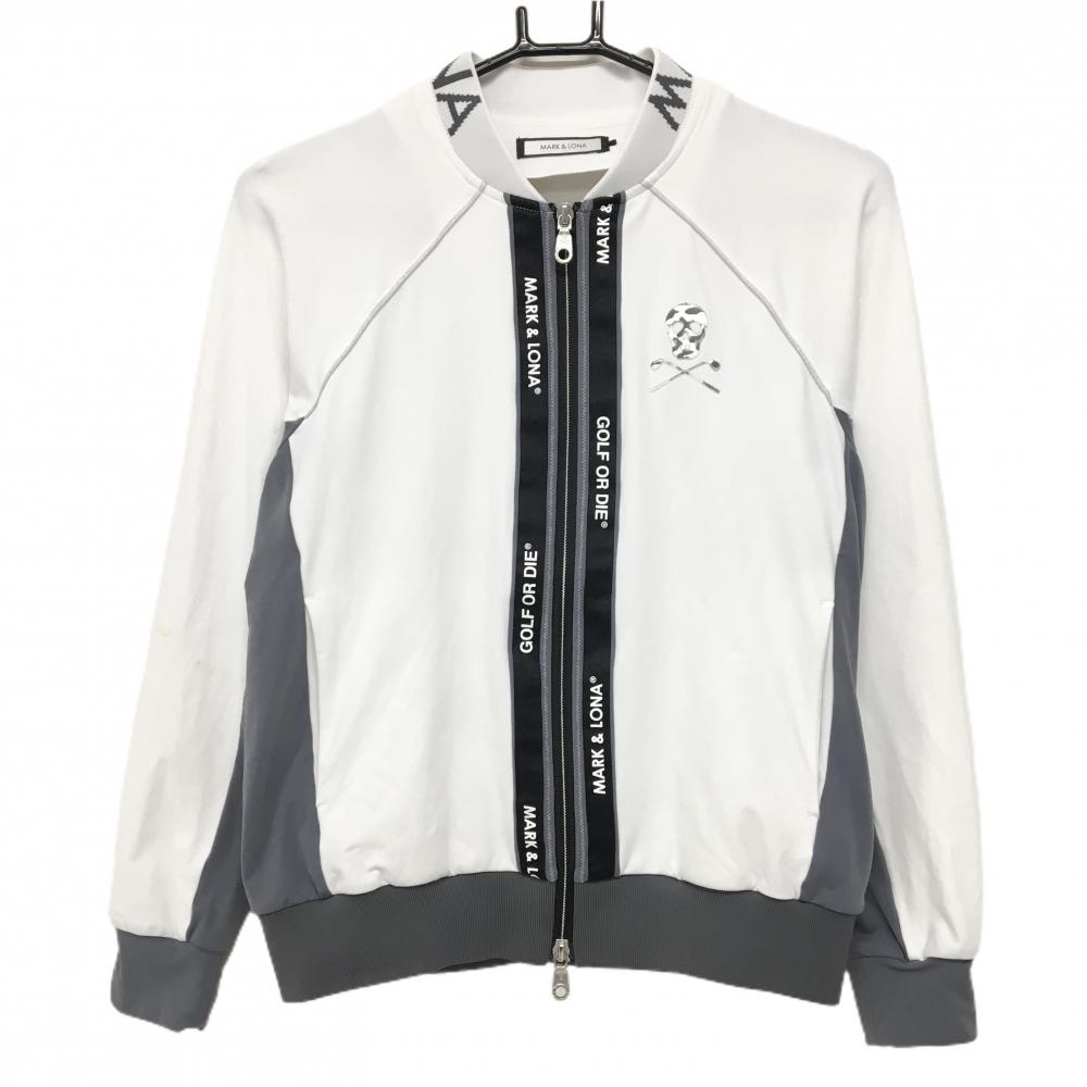 マークアンドロナ ジャケットブルゾン 白×黒 ジップロゴ スカル レディース 38(M) ゴルフウェア MARK＆LONA