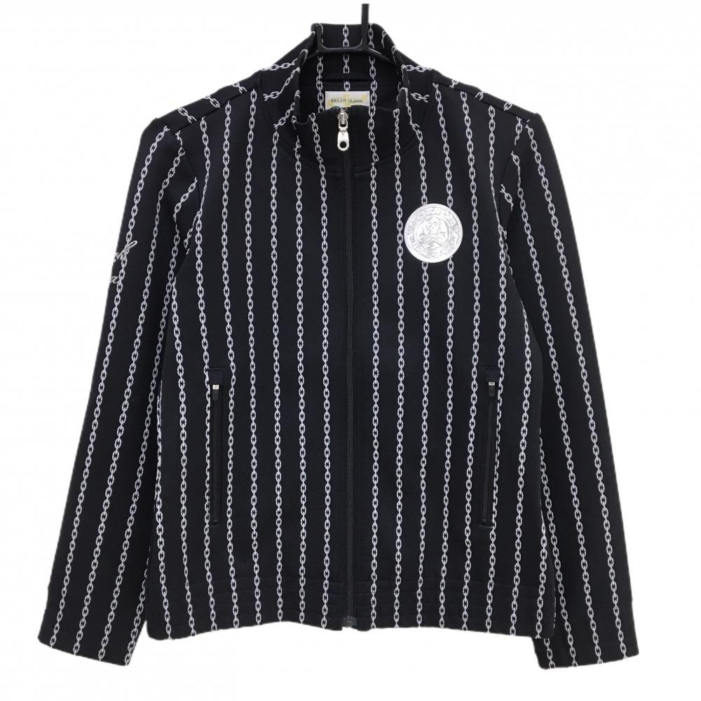 【超美品】マークアンドロナ ジャケット 黒×白 チェーン総柄 スカルワッペン レディース 38(M) ゴルフウェア MARK＆LONA