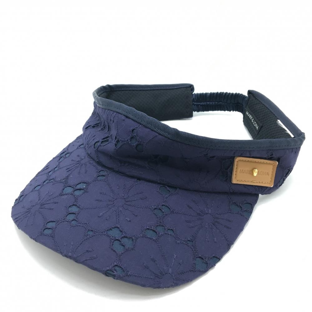 【超美品】マークアンドロナ サンバイザー ネイビー 花柄 レース レディース  ゴルフウェア MARK＆LONA