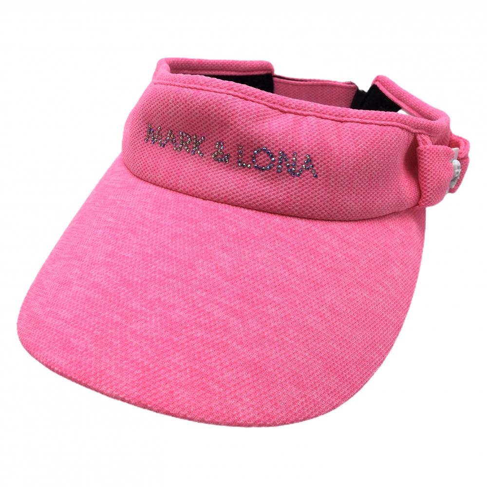 【美品】マークアンドロナ サンバイザー 蛍光ピンク リボン スカル レディース FREE ゴルフウェア MARK＆LONA