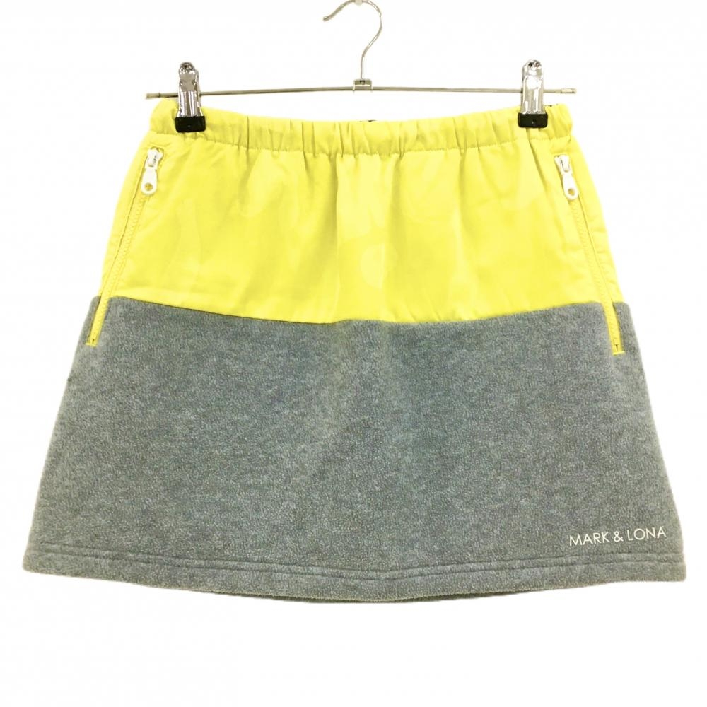 【美品】マークアンドロナ 中綿切替スカート イエロー×グレー 一部カモフラ地模様  レディース 38(M) ゴルフウェア MARK＆LONA