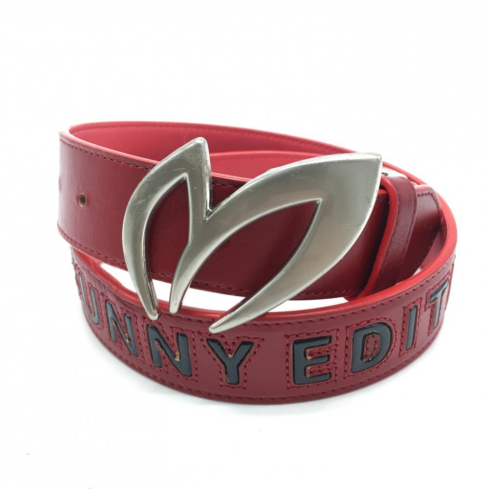 【美品】マスターバニー トップ式ベルト レッド×ネイビー ロゴ シルバーバックル  レディース  ゴルフウェア MASTER BUNNY EDITION