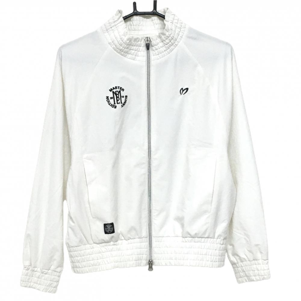 【超美品】マスターバニー ジャケットブルゾン 白 ロゴ黒 裏地メッシュ  レディース 0(S) ゴルフウェア 2024年モデル MASTER BUNNY EDITION