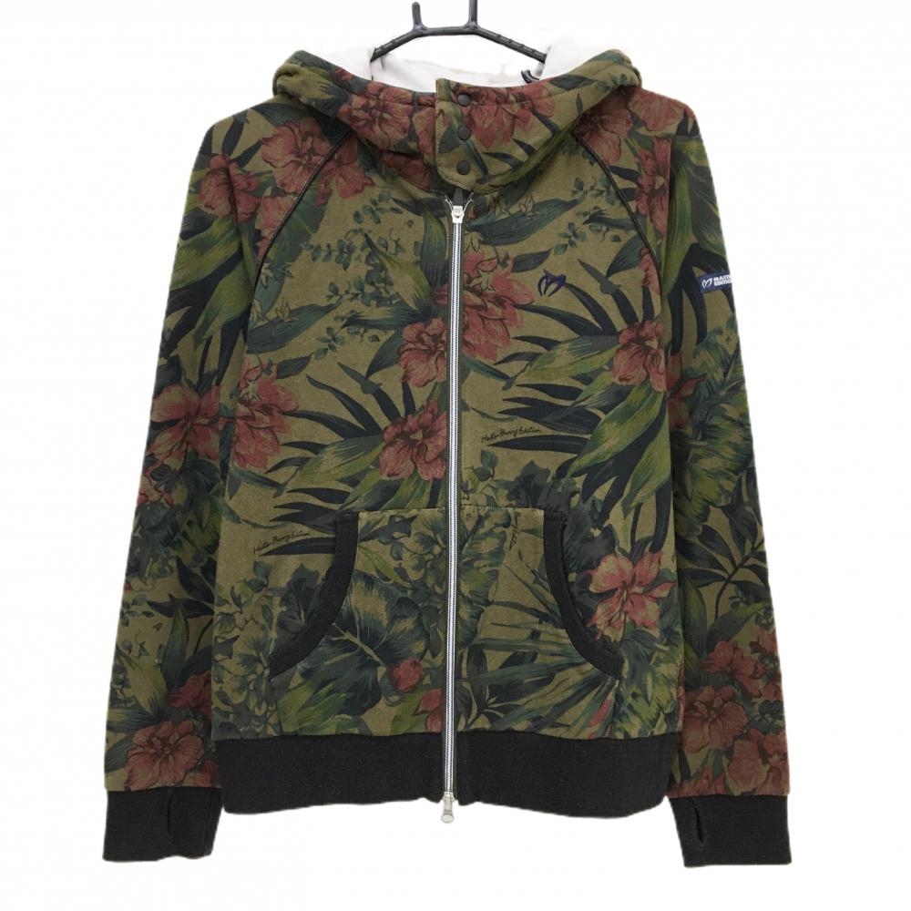 マスターバニー ジップパーカー カーキ×レッド 花柄 ブルゾン  レディース 2(L) ゴルフウェア MASTER BUNNY EDITION