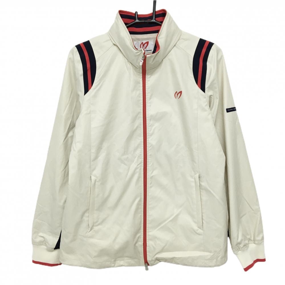 【美品】マスターバニー フード付ジャケット ライトベージュ×レッド×ネイビー  レディース 2(L) ゴルフウェア MASTER BUNNY EDITION
