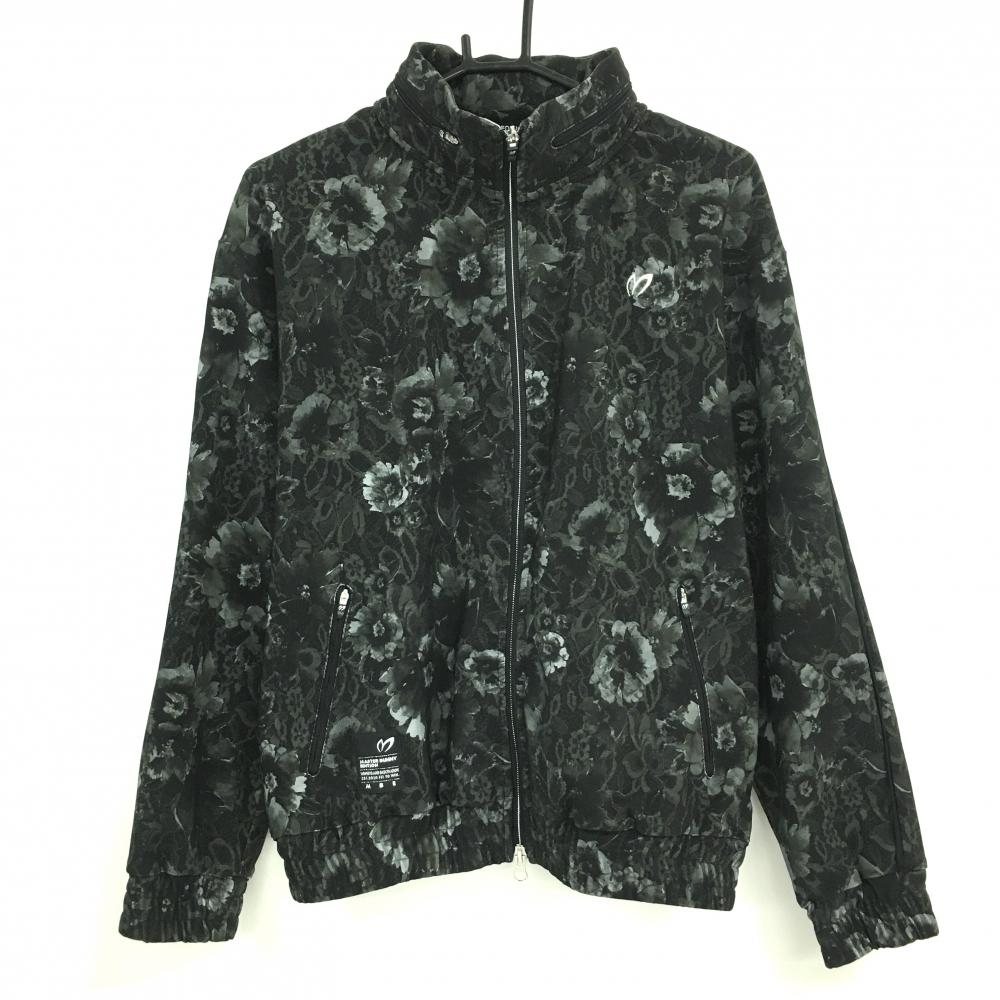 【超美品】マスターバニー ジャケットブルゾン 黒×グレー 花柄  レディース 2(L) ゴルフウェア MASTER BUNNY EDITION