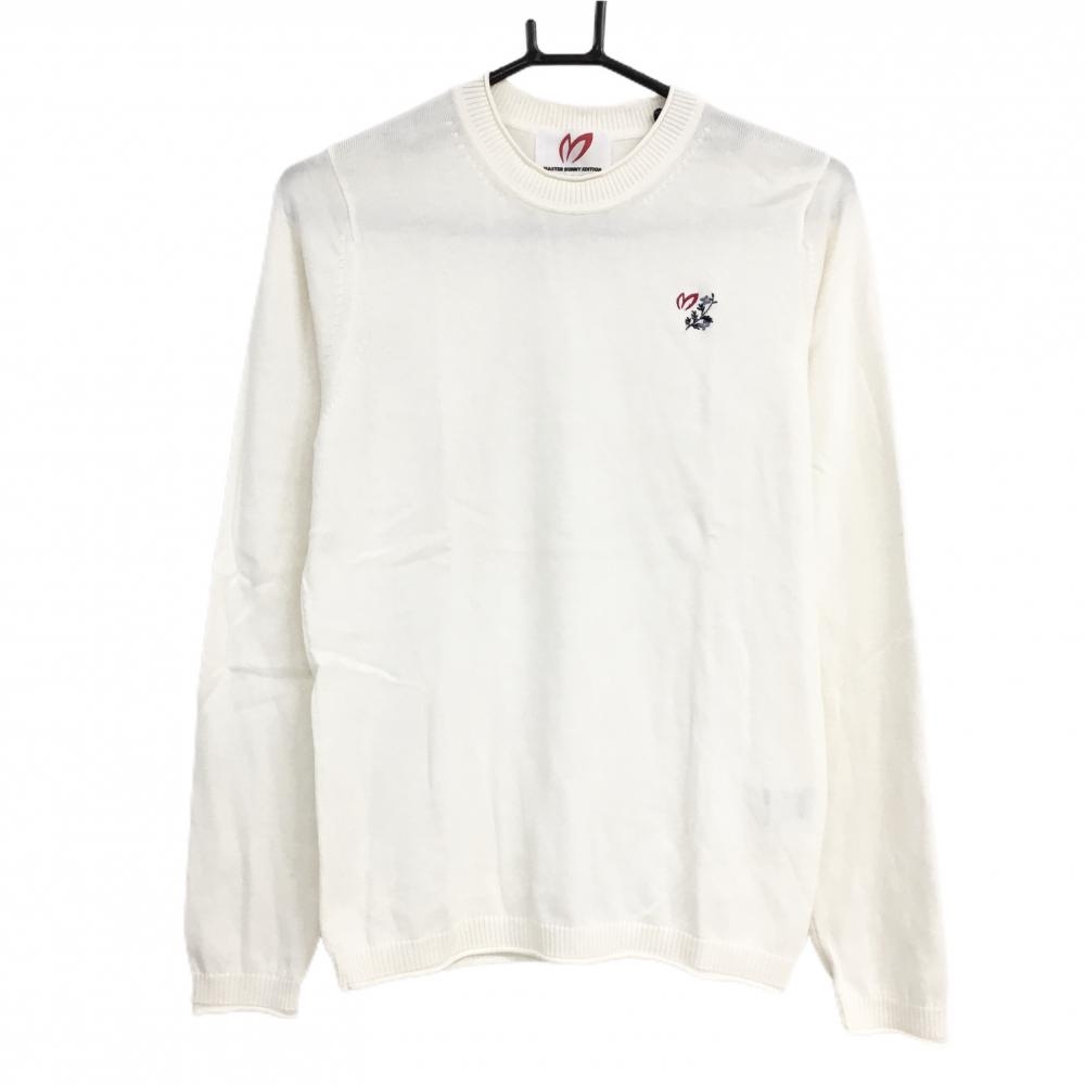 【美品】マスターバニー セーター 白 花刺しゅう コットン100％ ニット レディース 2(L) ゴルフウェア MASTER BUNNY EDITION